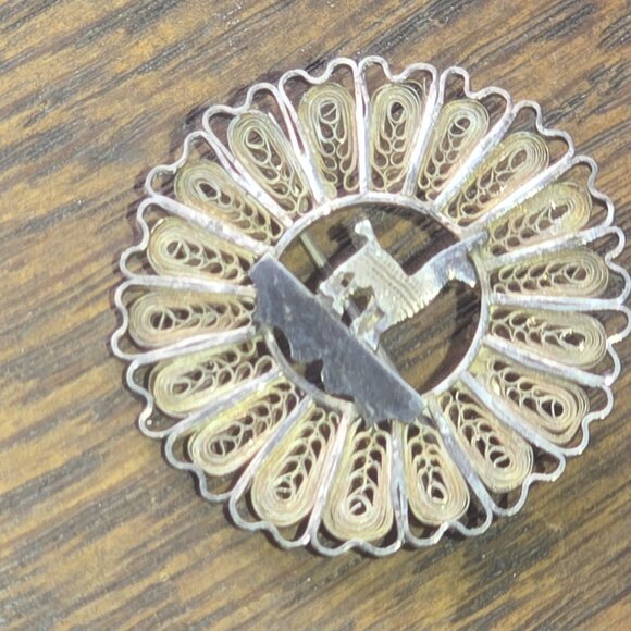 Vintage Alpaca / Llama 985 silver filligree brooch - Picture 4 of 9